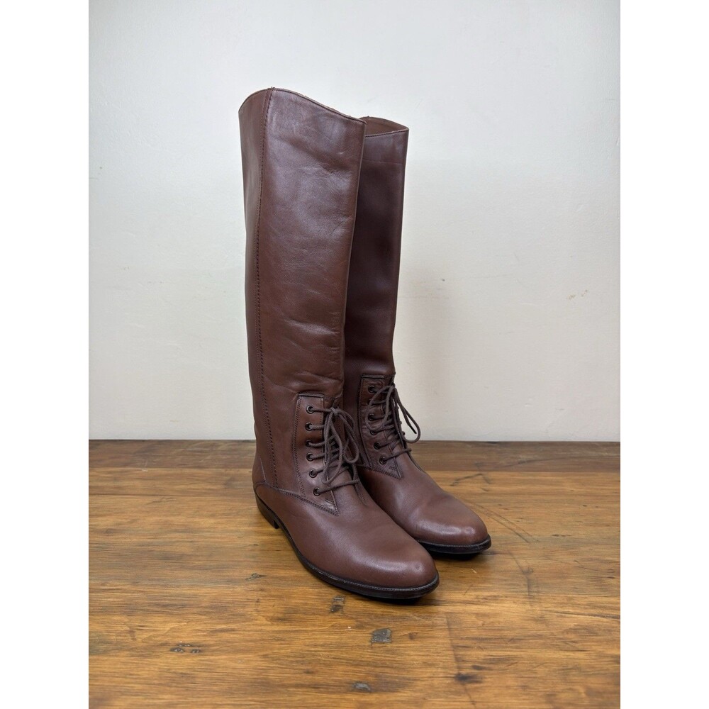 Vtg Mister Shoes Tina Brown Leather Riding Boots Womens 7M Lace Steampunk Goth